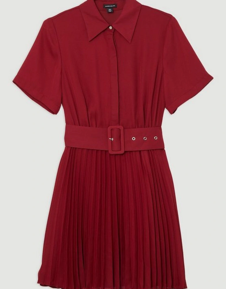 Tall Belted Georgette Pleat Woven Mini Dress