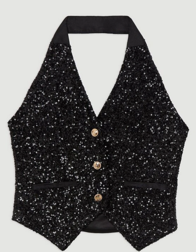 Tall Sequin Halter Neck Waistcoat