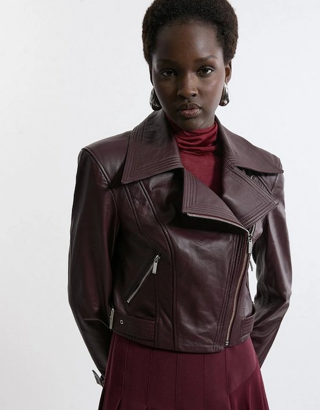 Leather Structured Micro Biker Jacket