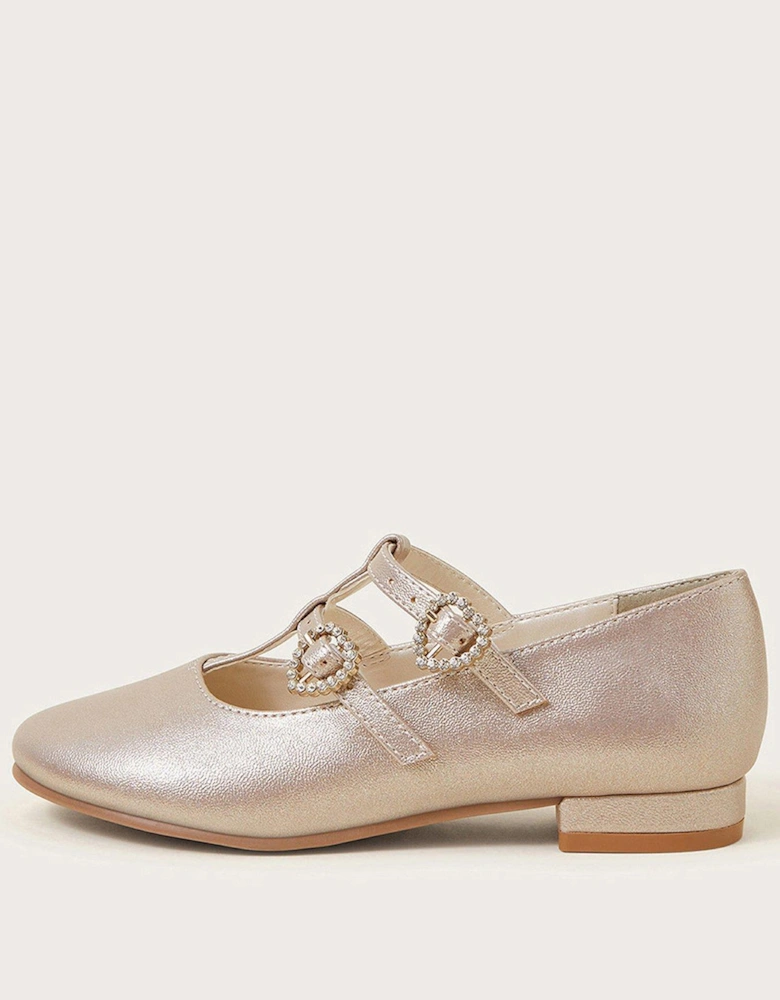 Girls Diamante Double-Strap Pumps - Gold