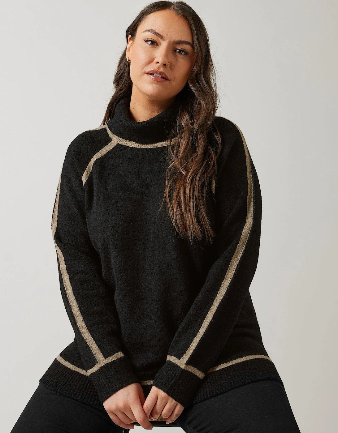 Colorblock Roll Neck Jumper - Black, 2 of 1