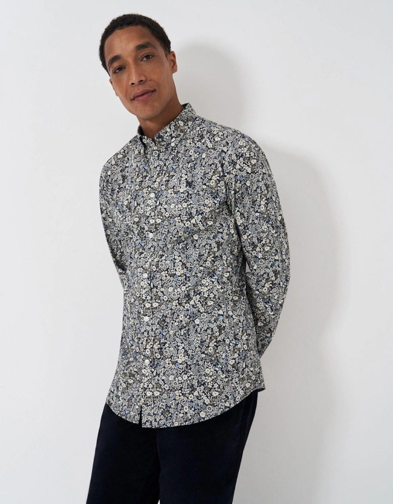 Cotton Meadow Print Shirt -Navy