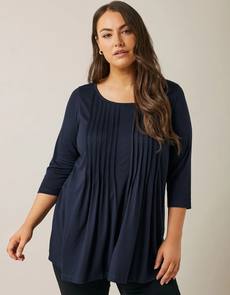 3/4 Sleeve Pintuck Top - Blue