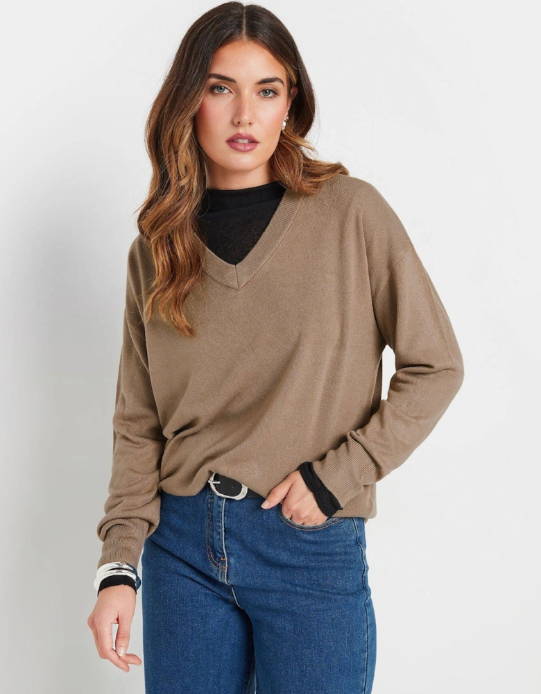 Tall V Neck Jumper - Beige