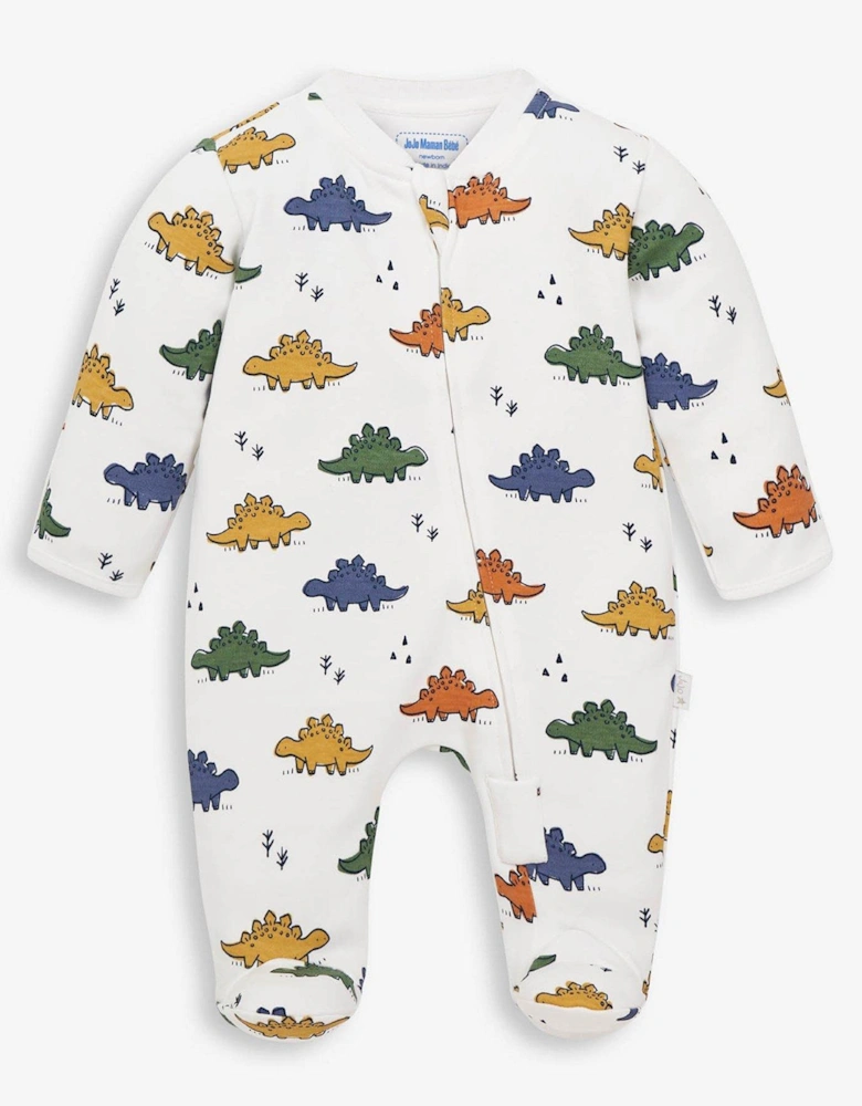 Boys Dinosaur Print Zip Sleepsuit - White