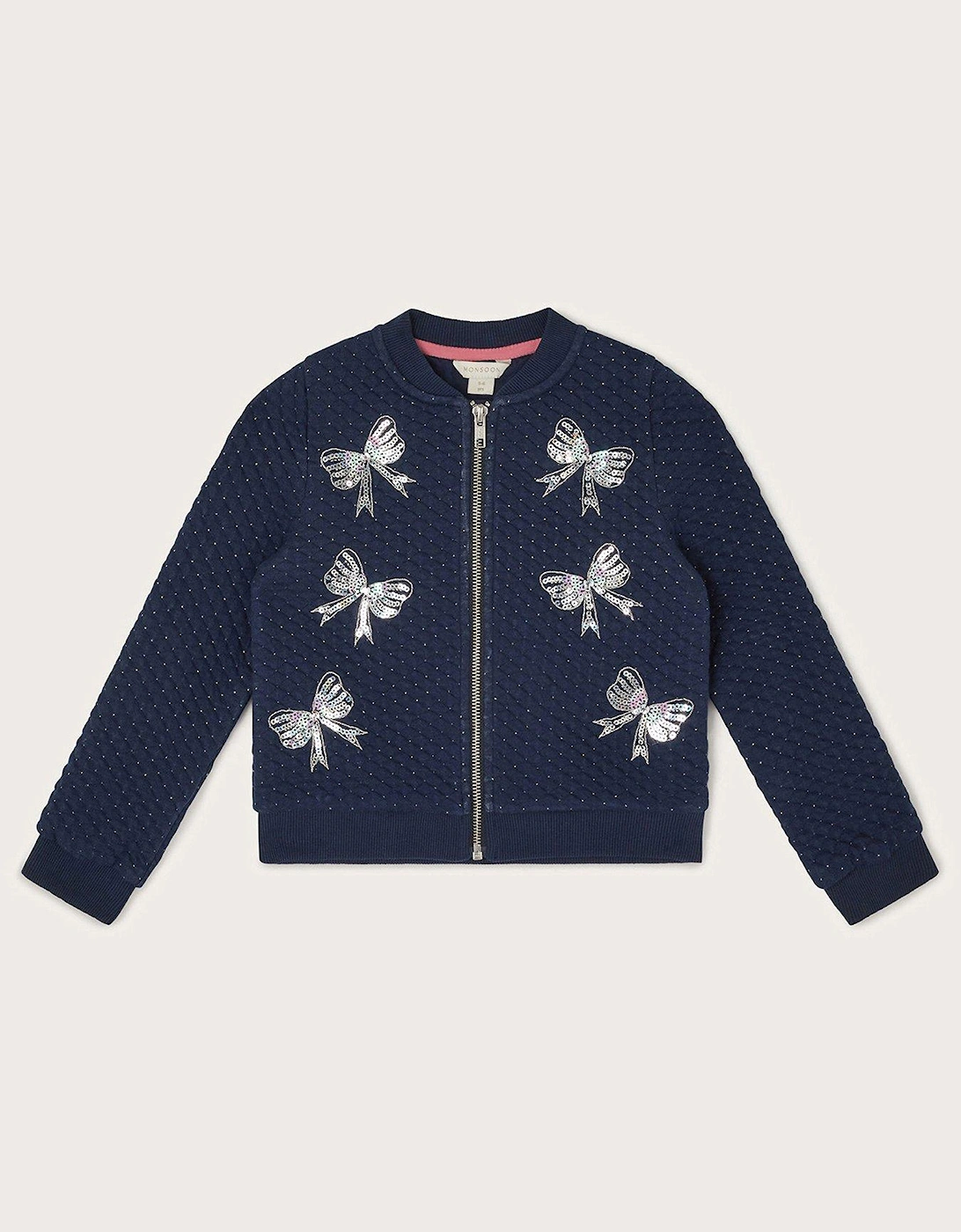 Girls Embellished Sequin Bow Bomber Jacket - Navy, 2 of 1