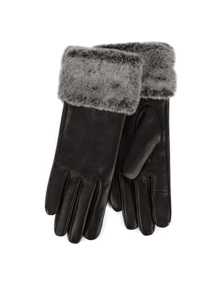 Isotoner Leather Gloves with Faux Fur Cuff