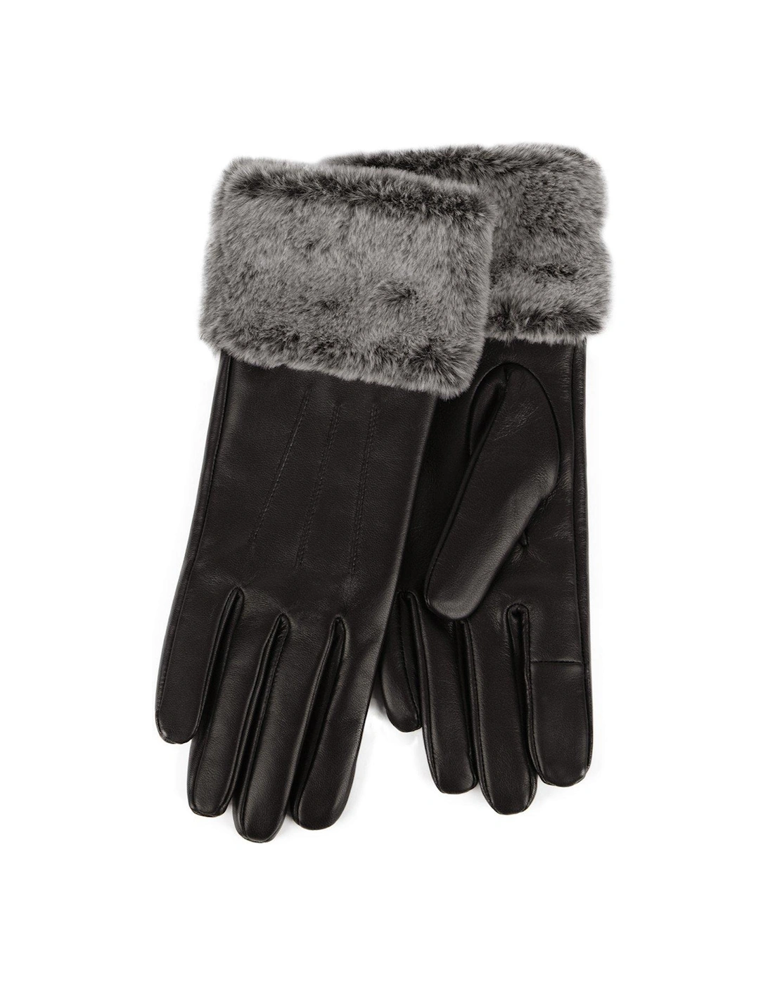 Isotoner Leather Gloves with Faux Fur Cuff, 2 of 1