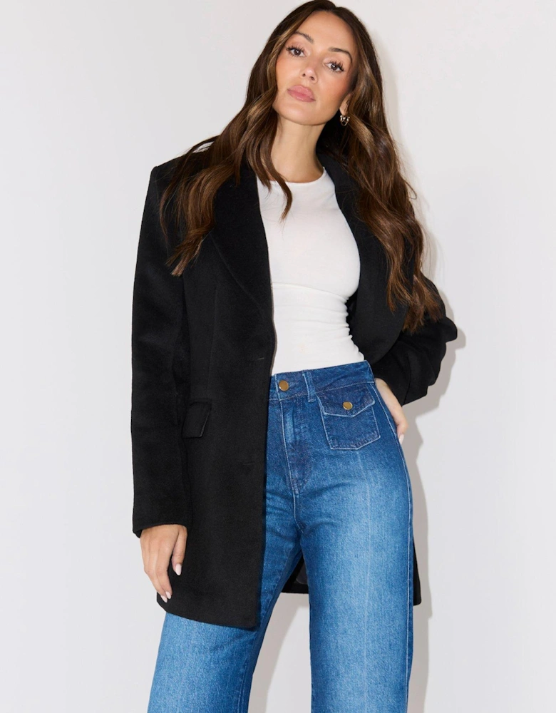 Faux Wool Oversized Blazer - Black