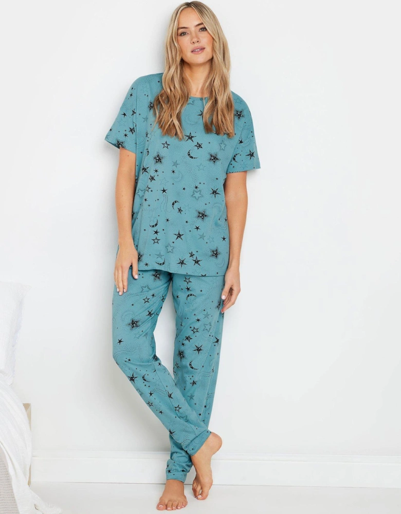 Tall Cosmic Short Sleeve Wide Leg Pj Set - Blue