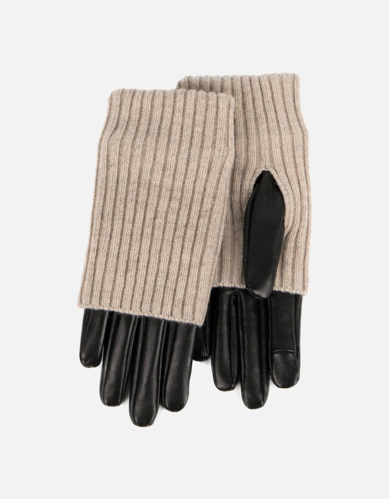 Isotoner Leather Gloves w/Overlay Knit Trim