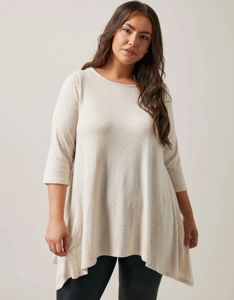 Stud Detail Hanky Hem Jumper - Beige