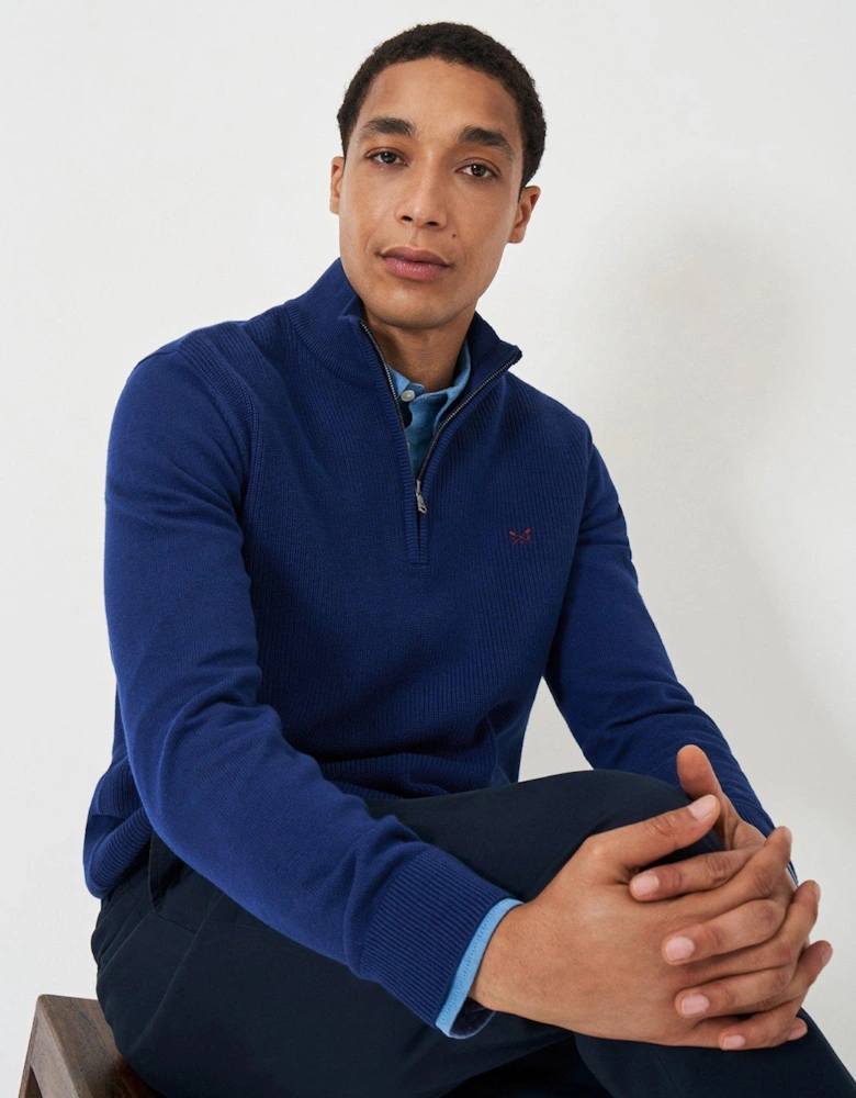 Brioche Rib 1/2 Zip Knitted Jumper -Dark Blue
