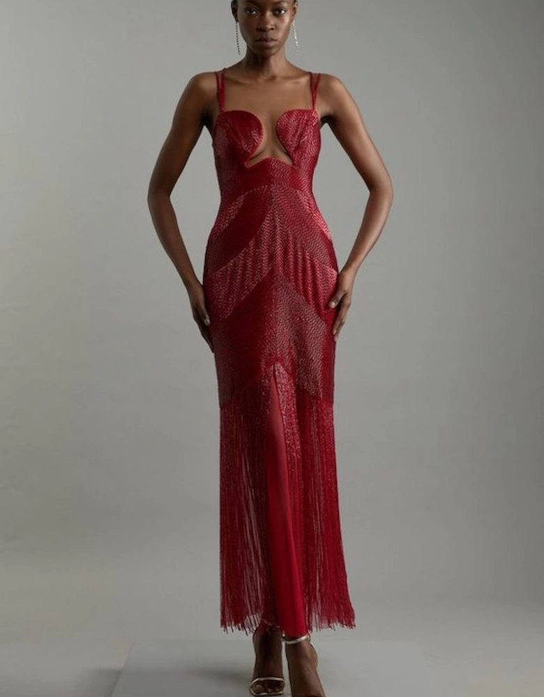 Petite Premium Embellished Draped Beaded Strappy Midi