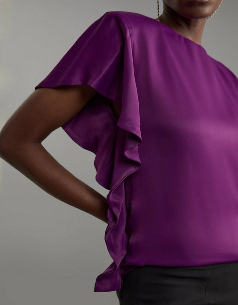 Satin Draped Sleeve Woven Top