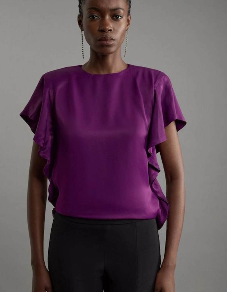 Satin Draped Sleeve Woven Top