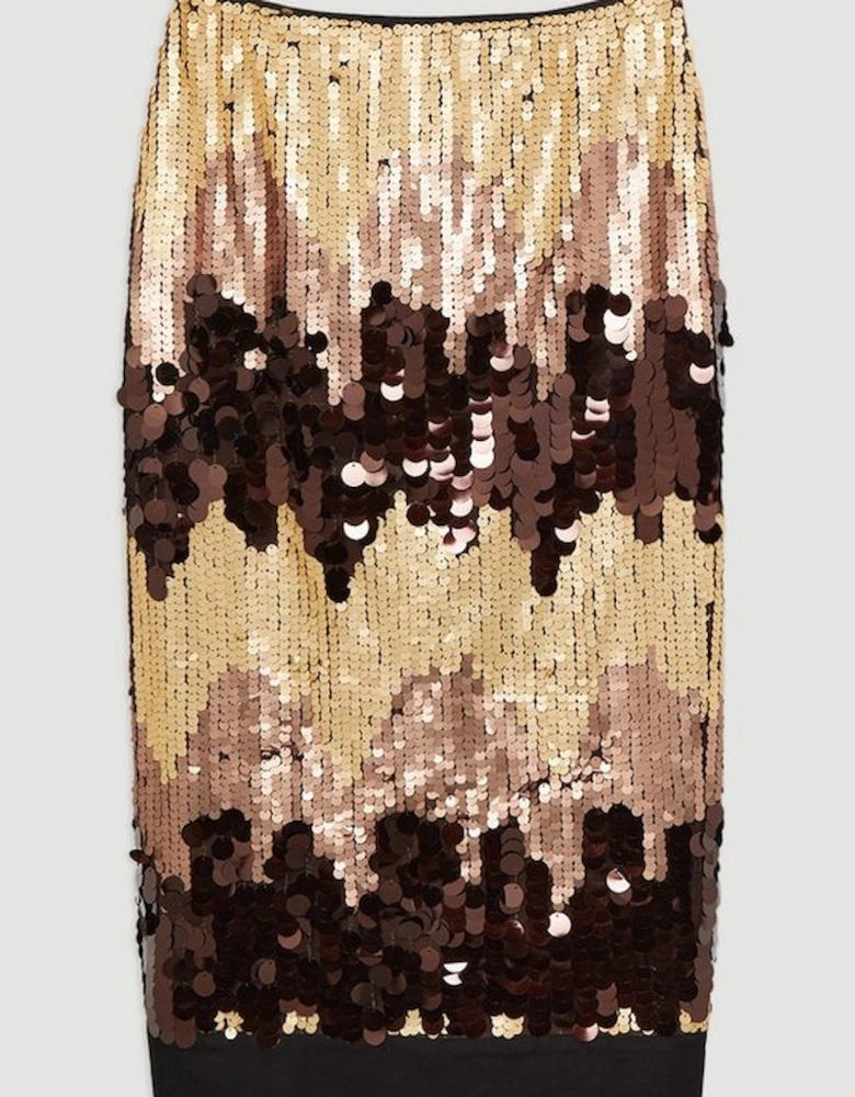 Sequin Georgette Panelled Woven Midi Skirt