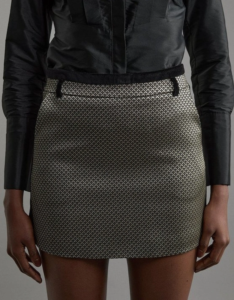 Petite Geo Jacquard Velvet Mix Tailored Mini Skirt