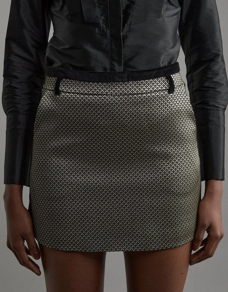 Geo Jacquard Velvet Mix Tailored Mini Skirt