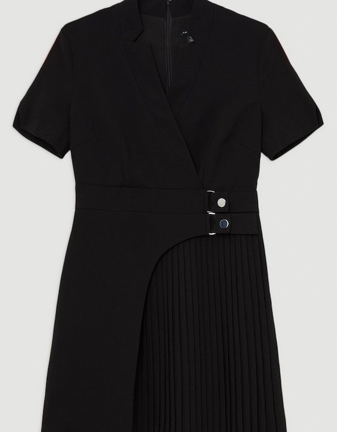 Tailored Crepe Military Pleat Notch Neck Wrap Mini Dress