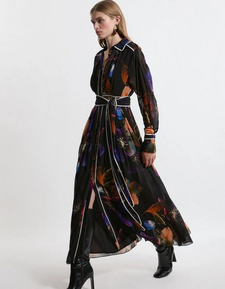 Printed Viscose Placed Floral Woven Maxi Dress