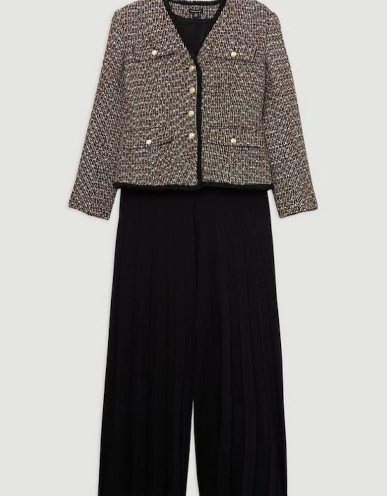 Wool Mix Boucle Tailored Blazer Jumpsuit