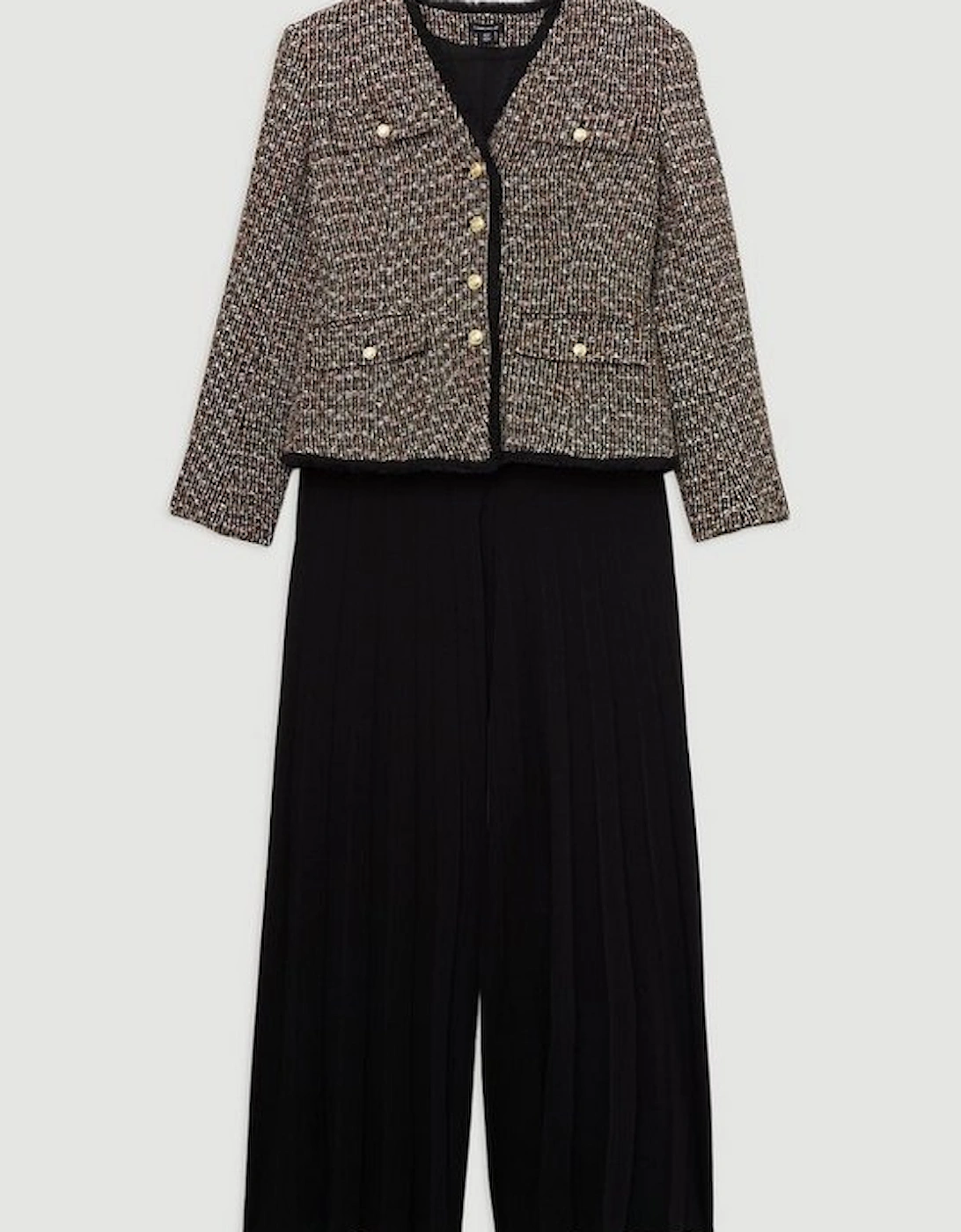 Wool Mix Boucle Tailored Blazer Jumpsuit