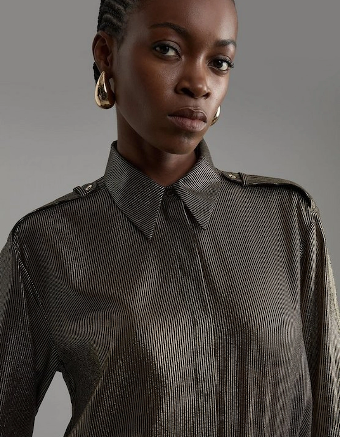 Metallic Woven Collared Shirt