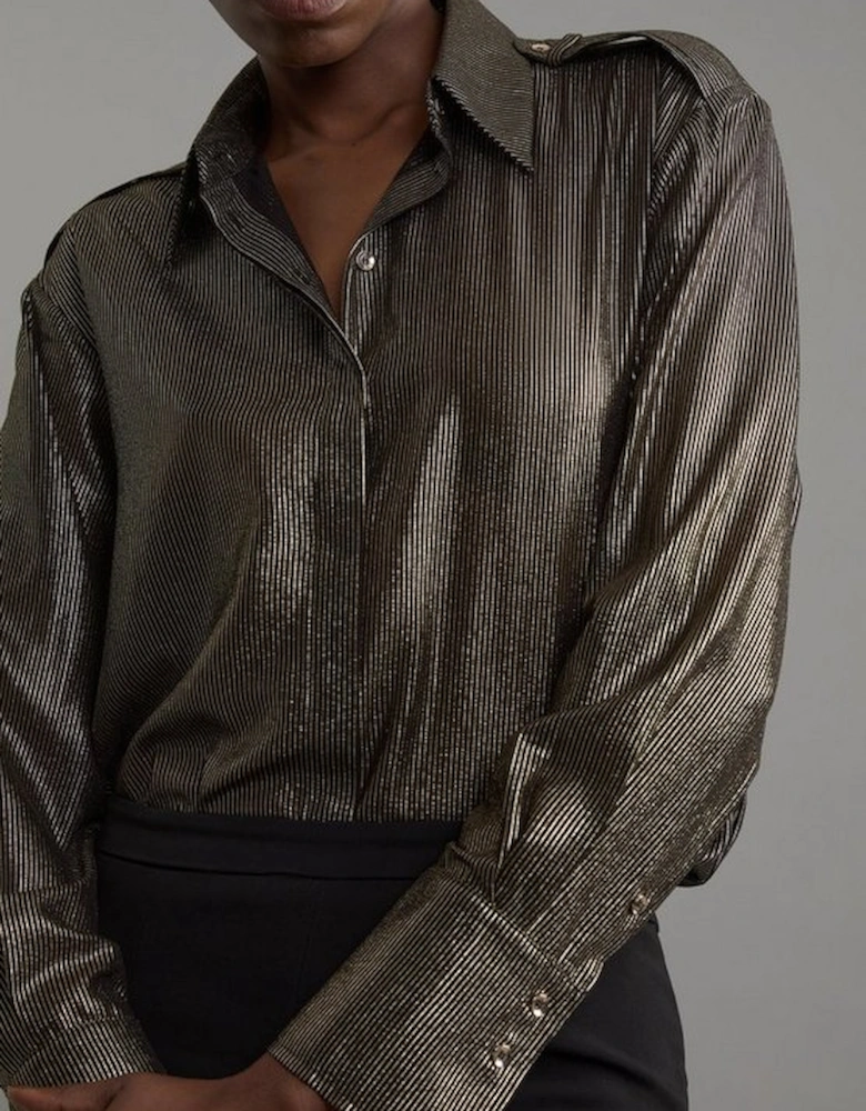 Metallic Woven Collared Shirt