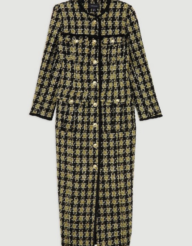 Wool Mix Check Boucle Tailored Midi Dress