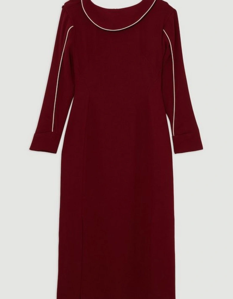 Soft Tailored Tipping Cowl Detail Sleeved Midi Dress