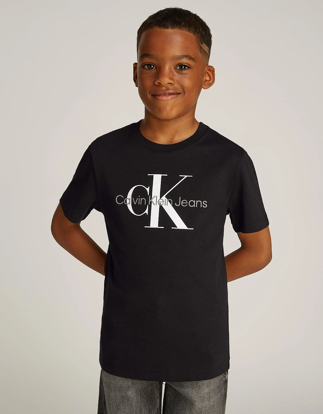 Kids CK Monogram Short Sleeve T-Shirt - Black