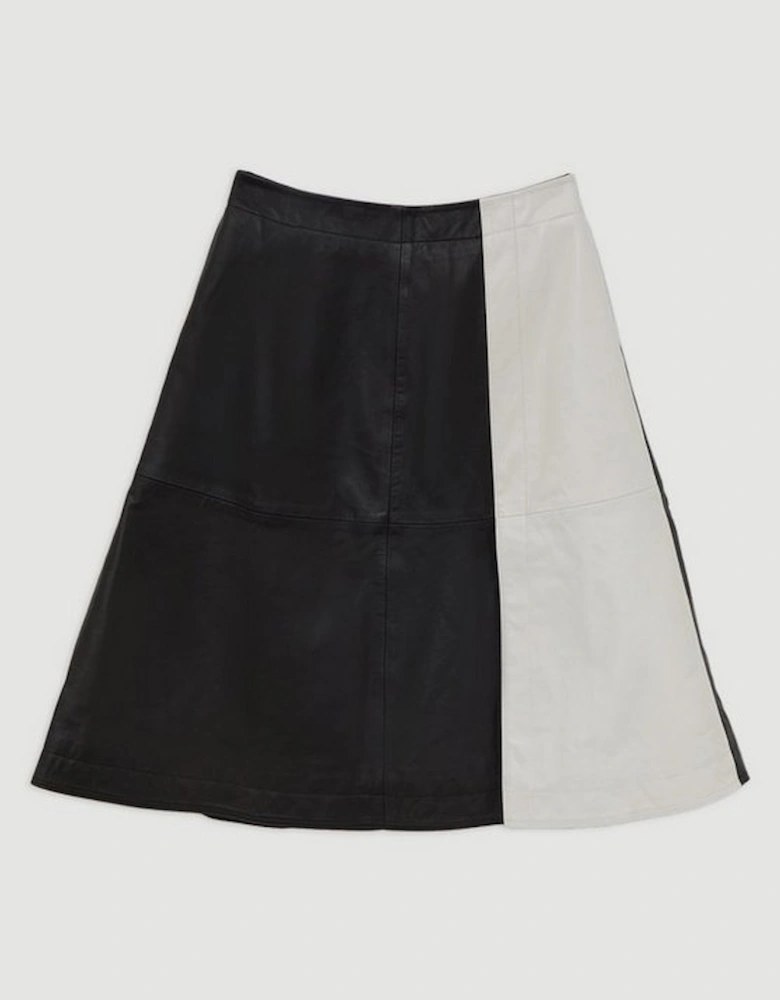 Leather Colourblock Midi A-Line Skirt