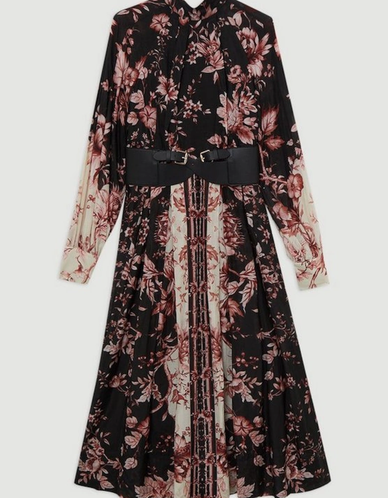 Silk Cotton Border Print Floral Woven Maxi Dress