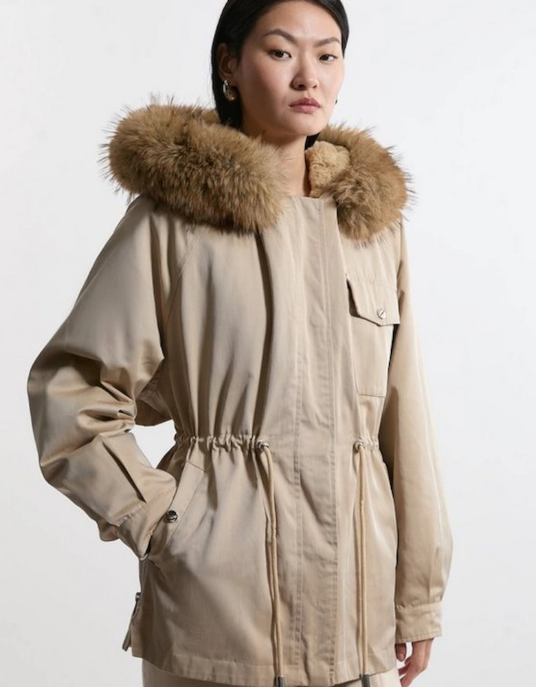 Faux Fur Lined Hooded Parka Coat