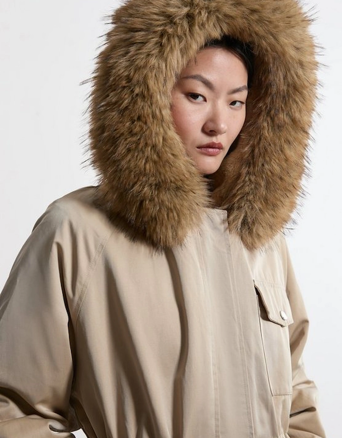 Faux Fur Lined Hooded Parka Coat