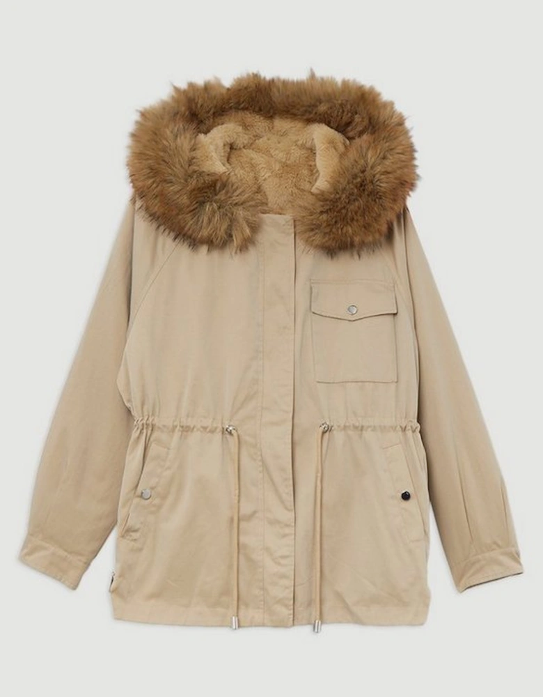 Faux Fur Lined Hooded Parka Coat