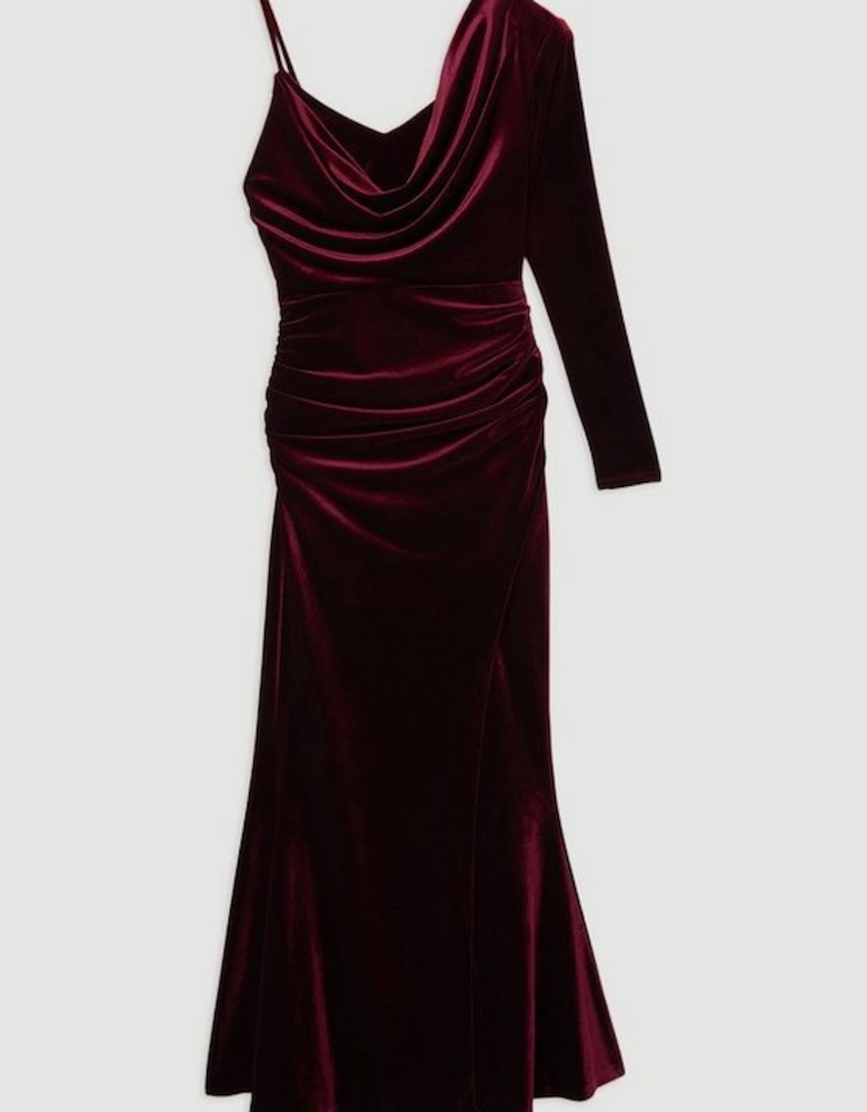 Velvet Asymmetric One Shoulder Tailored Maxi Dress