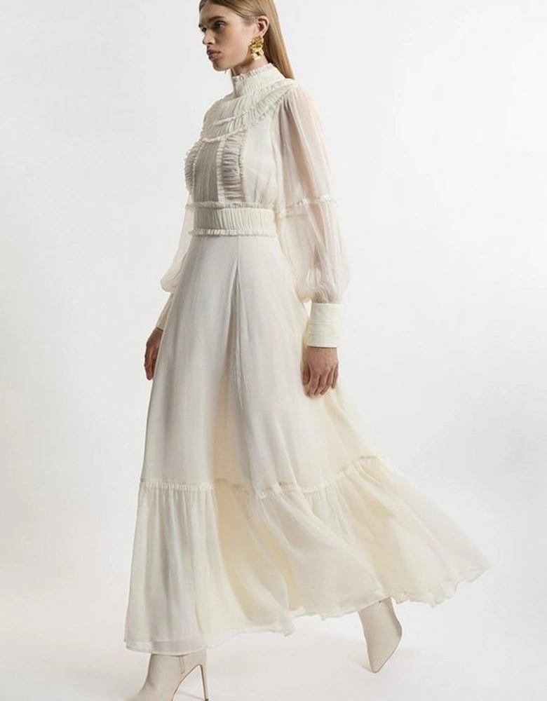 Lydia Millen Petite Pleat Crinkle High Neck Drama Sleeve Woven Midaxi Dress