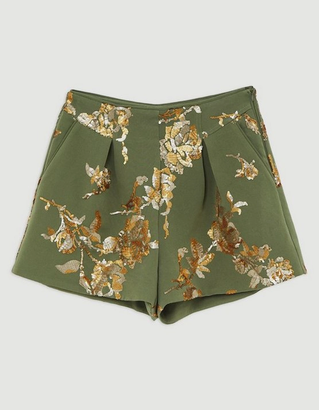 Satin Sequin And Embroidery Woven Shorts