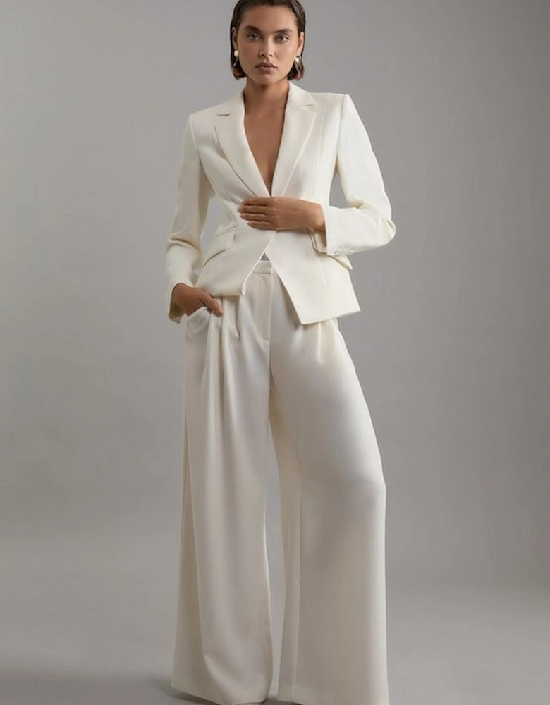 Petite Tailored Crepe Pleat Detail Wide Leg Trousers