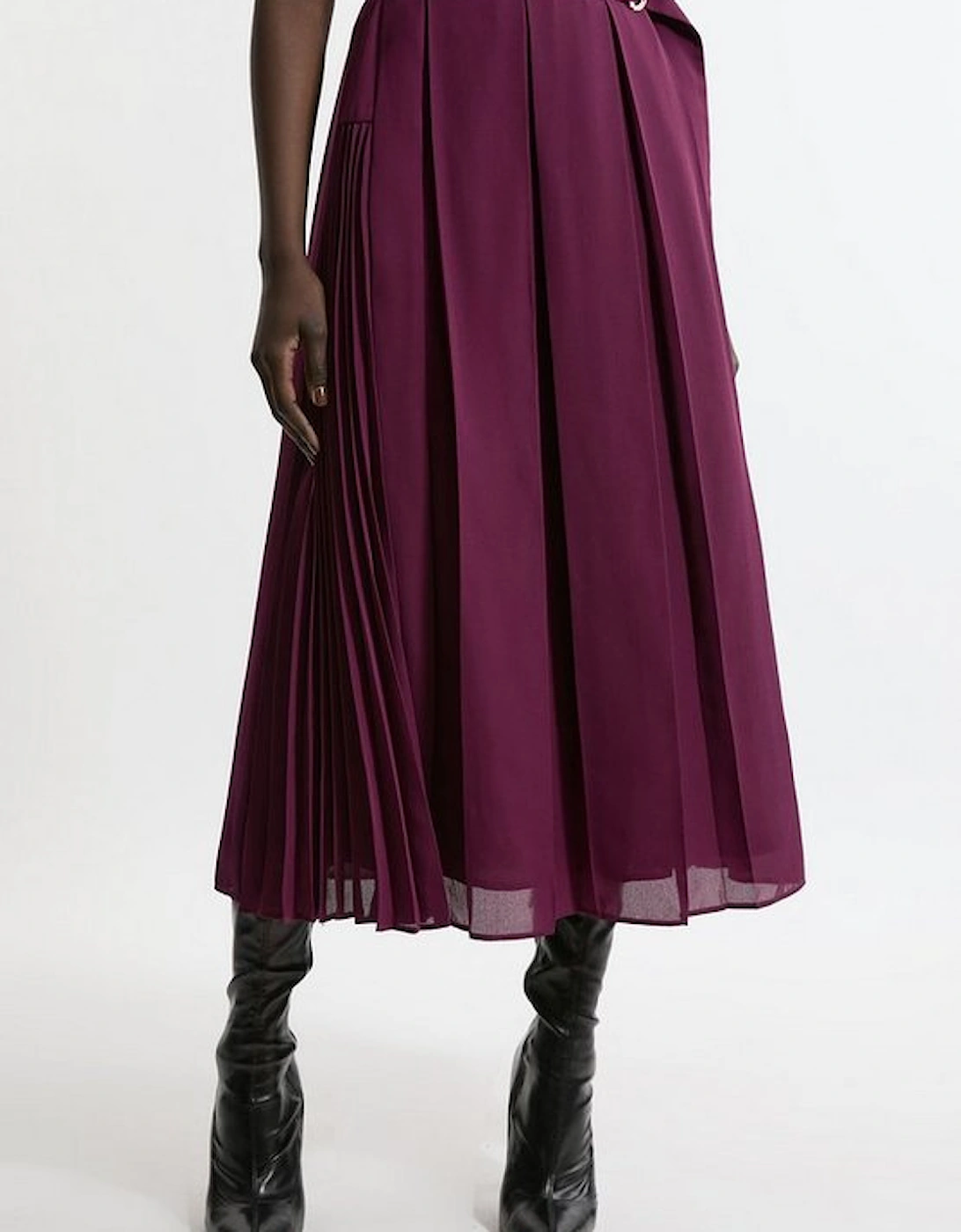 Georgette Pleated Woven Midi Skirt