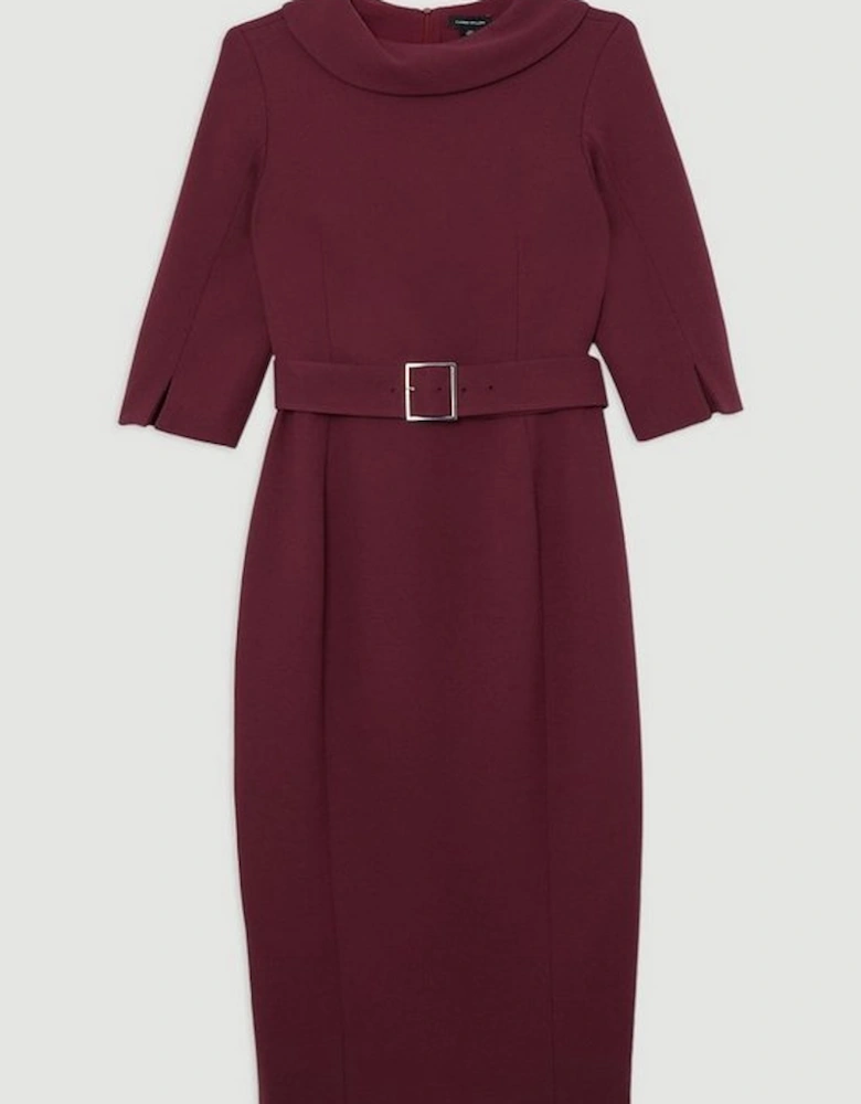 Tailored Structured Crepe Roll Neck Belted Midi Dress