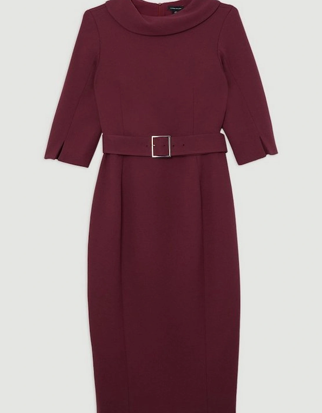 Tailored Structured Crepe Roll Neck Belted Midi Dress