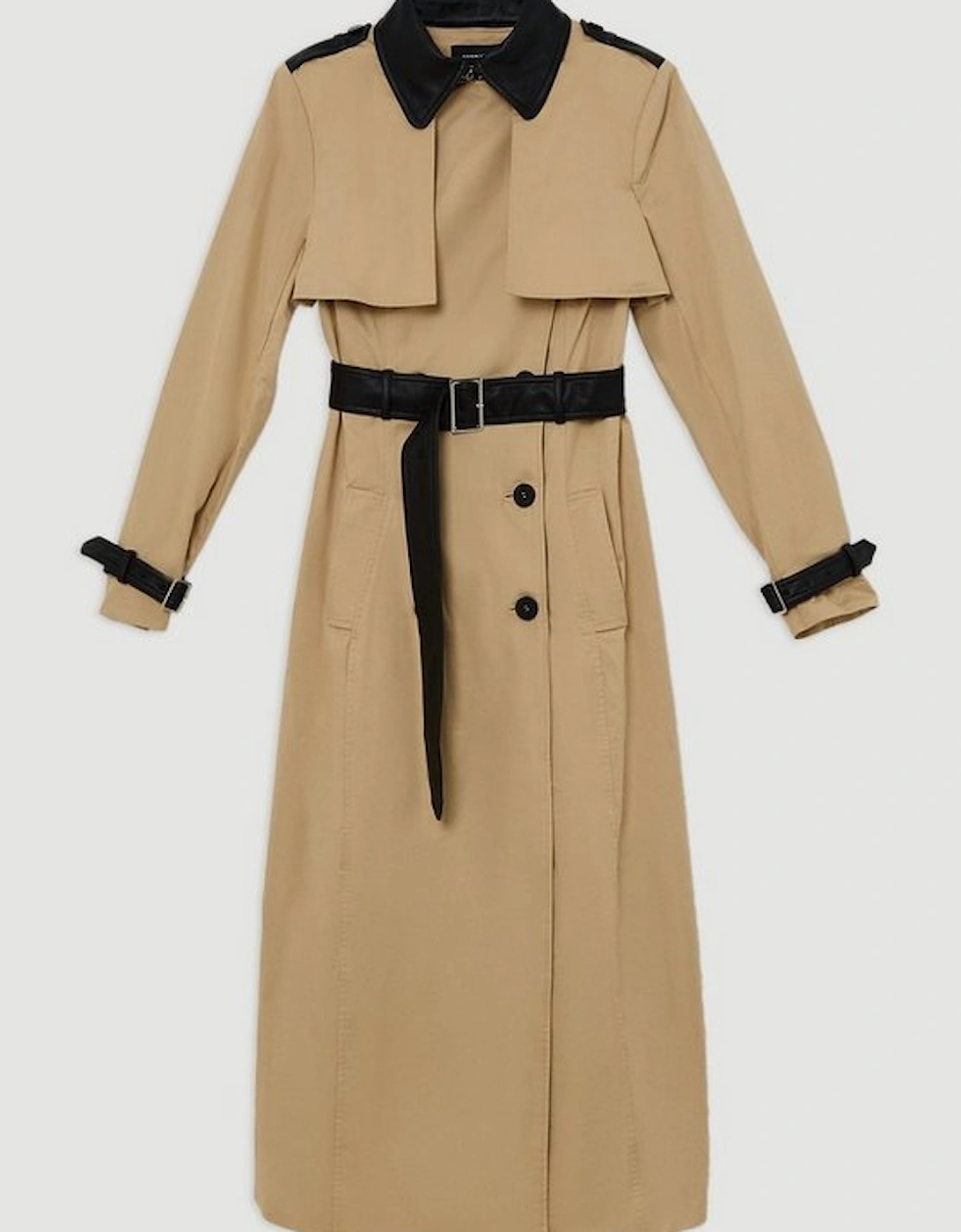 Classic Pu Contrast Belted Trench Coat