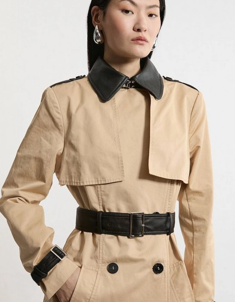 Classic Pu Contrast Belted Trench Coat