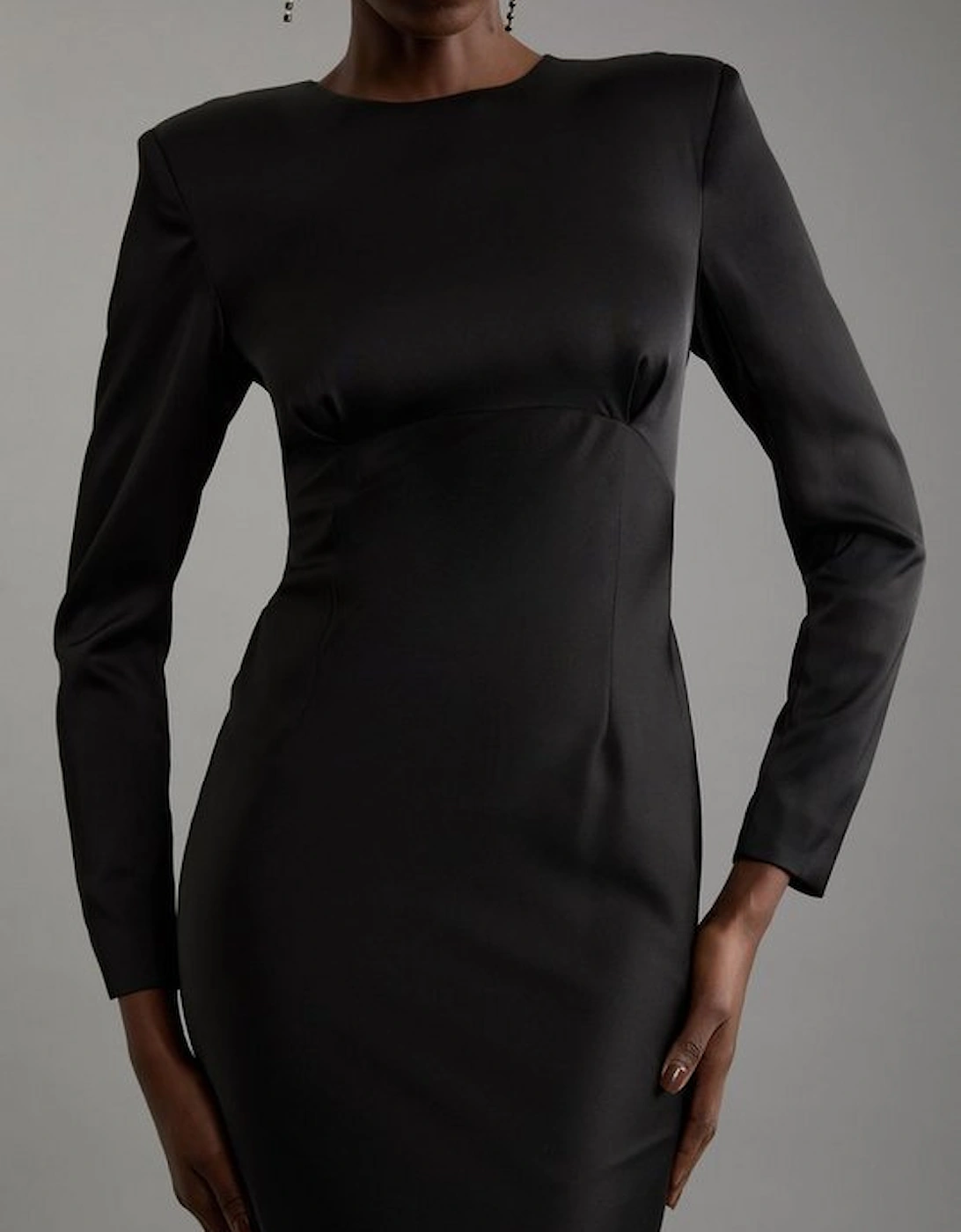 Satin Back Crepe Long Sleeved Column Woven Midaxi Dress