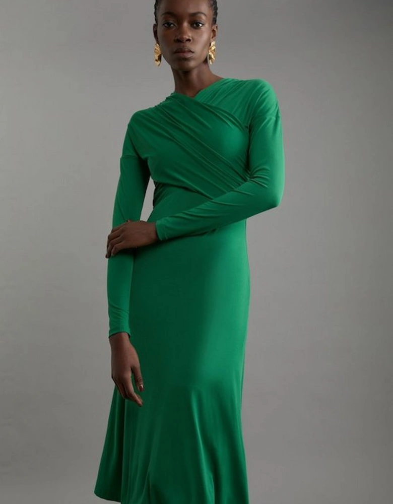 Ruched Jersey Crepe Midi Dress