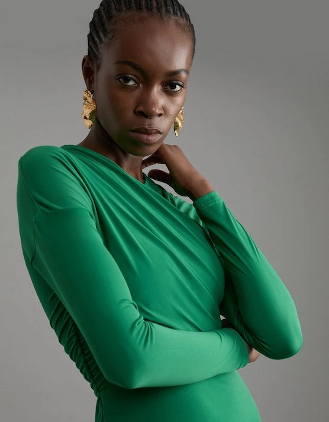 Ruched Jersey Crepe Midi Dress