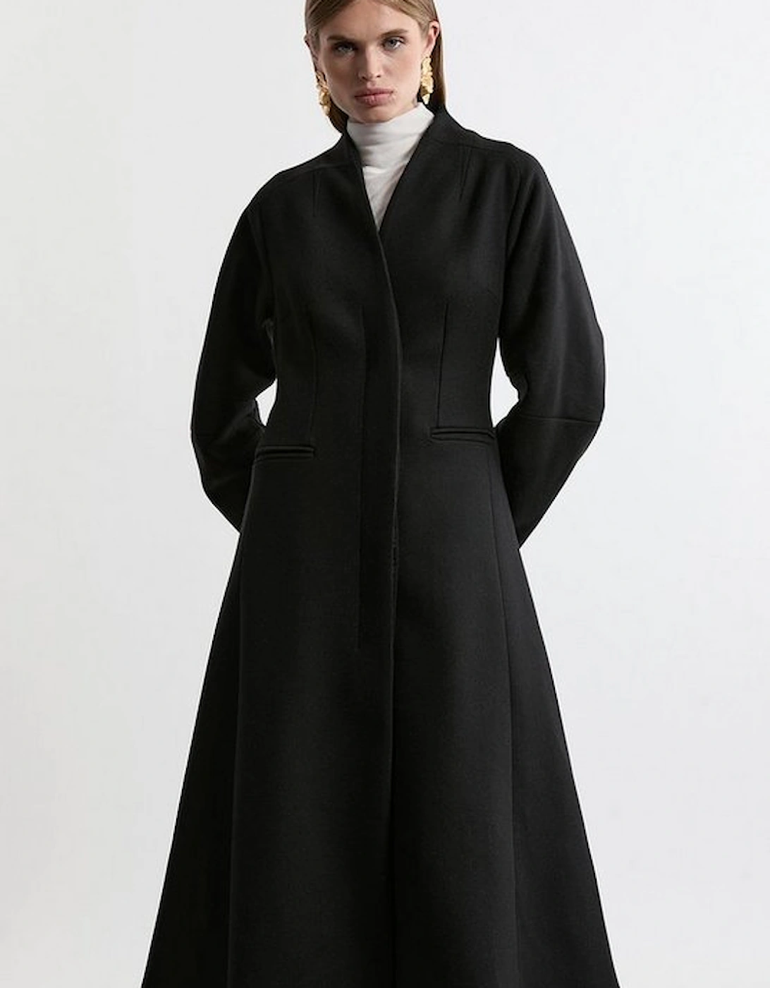 Lydia Millen Petite Premium Italian Manteco Wool Rounded Sleeve Skirted Tailored Midaxi Coat